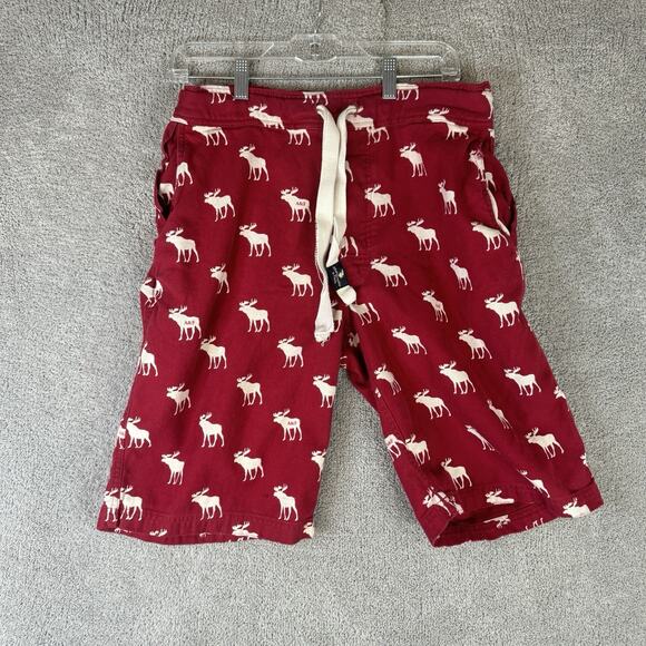 Abercrombie Fitch Shorts Men's Small Moose Pattern Red Sweat Streetwear - Picture 1 of 8